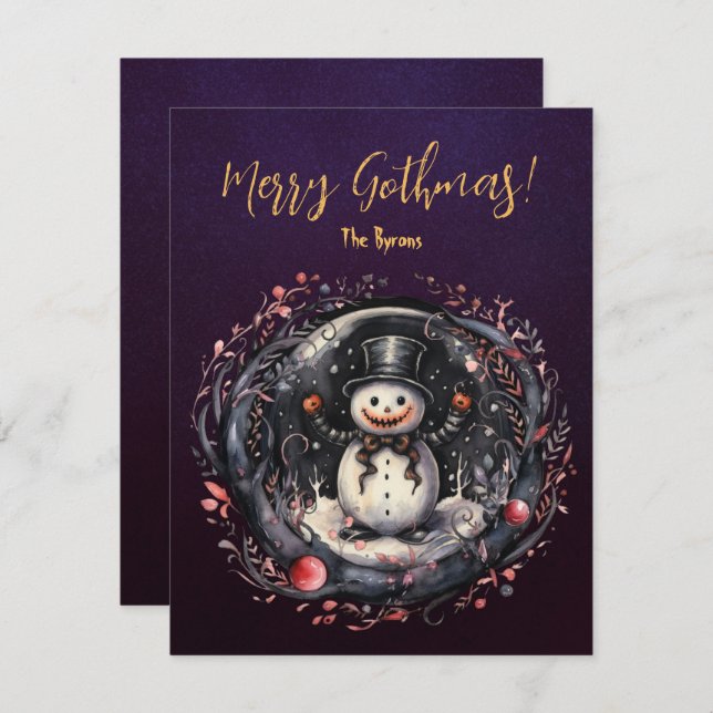 Gothic Snowman Xmas Feiertagskarte (Vorne/Hinten)