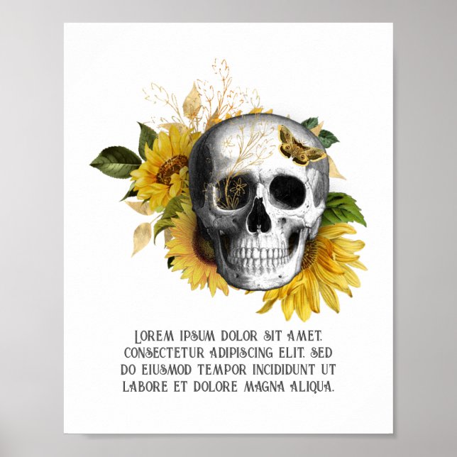 Gothic Sonnenblumen Skelett Poster (Vorne)
