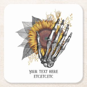 Gothic Sonnenblumen-Skelett Rechteckiger Pappuntersetzer