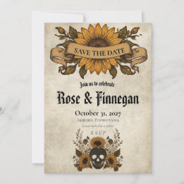 Gothic Sonnenblumen-Totenkopf Save-the-Date Herbst Save The Date