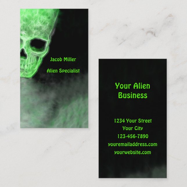 Gothic Space Alien Skull Neon Green Black UFO Visitenkarte (Vorne/Hinten)