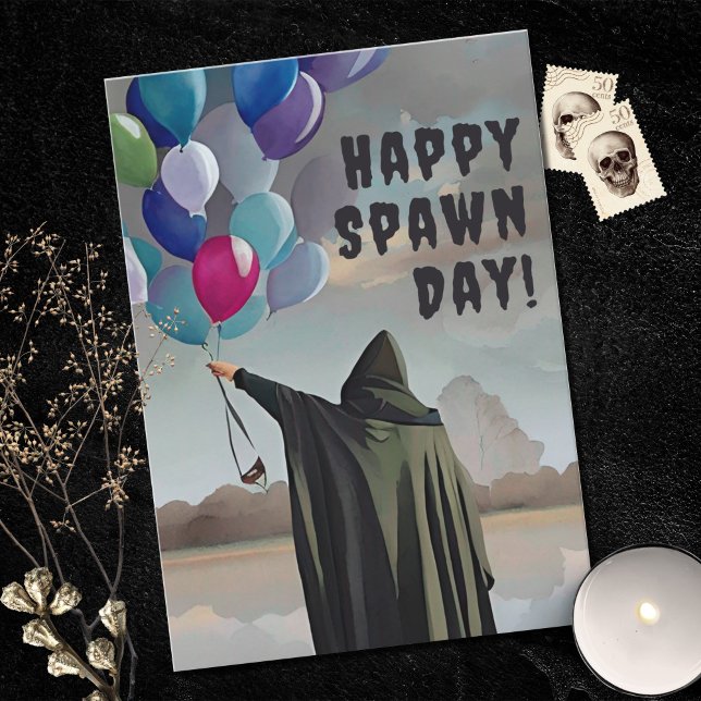 Gothic Spawnday Balloons & Dark Clouds Geburtstag Karte (Von Creator hochgeladen)