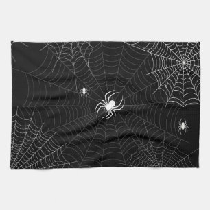Gothic Spider Web Halloween Black & White Geschirrtuch