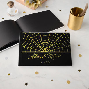 Gothic Spinnweb Custom Wedding Black Gold Folie Gästebuch