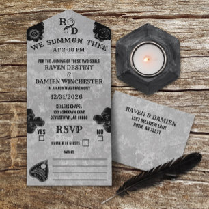 Gothic Spirit Board, Witchy Herbst Hochzeit All In One Einladung