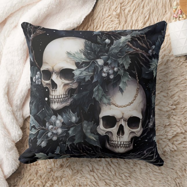 Gothic Spooky Christmas Skulls Kissen (Decke)