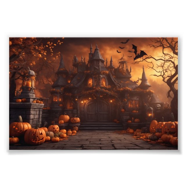 Gothic Spooky Halloween House Beängstigendes Herre Fotodruck (Vorne)