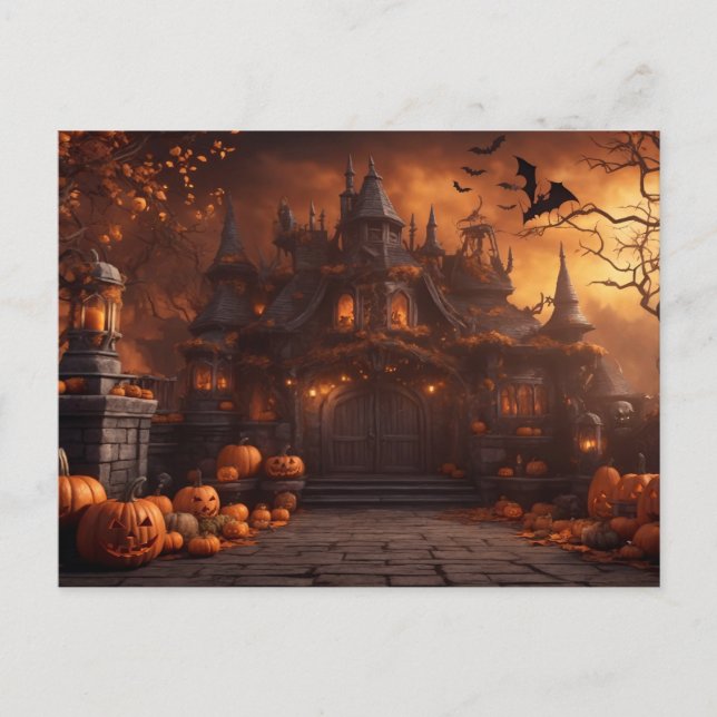 Gothic Spooky Halloween House Beängstigendes Herre Postkarte (Vorderseite)