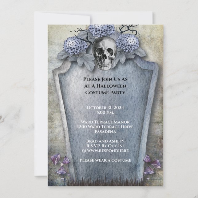 Gothic Spooky Skeleton Halloween-Party Einladung (Vorderseite)