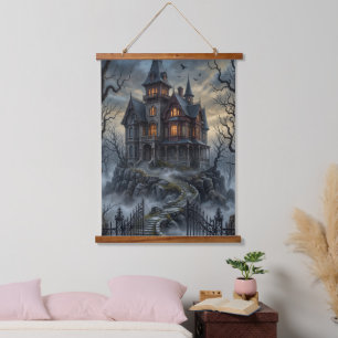 Gothic Spukvilla viktorianische dunkle Akademie Wandteppich Mit Holzrahmen