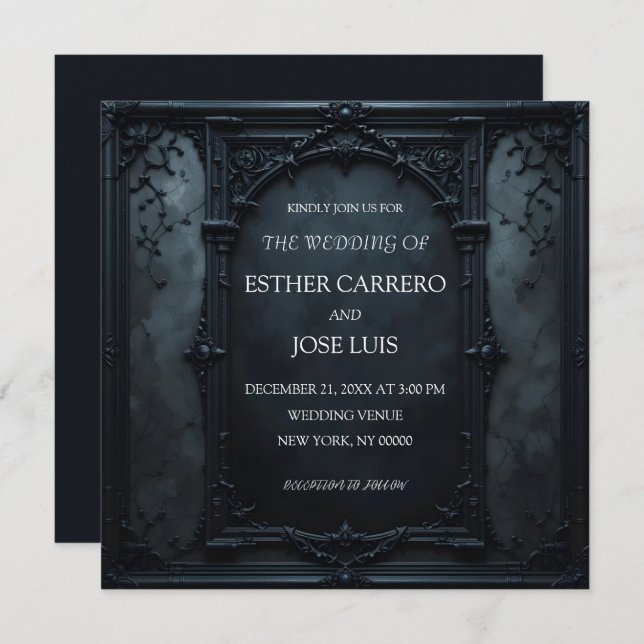 Gothic Square Frame Wedding Invitation Einladung (Vorne/Hinten)