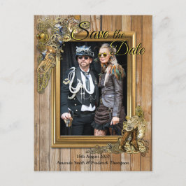 Gothic - Steampunk auf Holz Save the Date Ankündigungspostkarte
