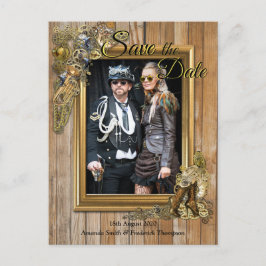 Gothic - Steampunk auf Holz Save the Date Ankündigungspostkarte