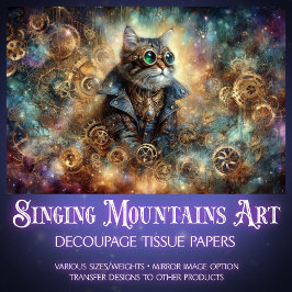 Gothic Steampunk Cat Celestial Voyage Decoupage Seidenpapier