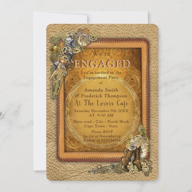 Gothic - Steampunk Engagement Party Einladung (Vorderseite)