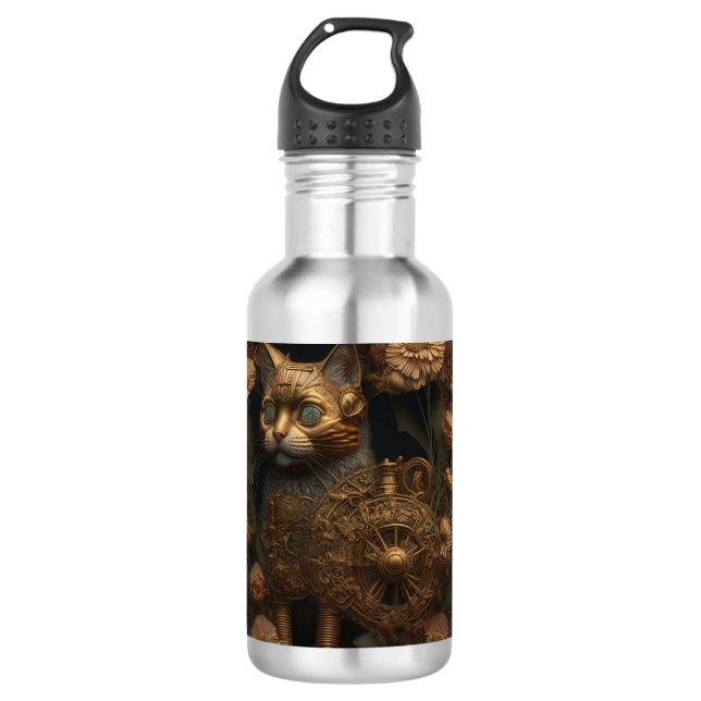 Gothic Steampunk Gold Cat Edelstahlflasche (Vorderseite)