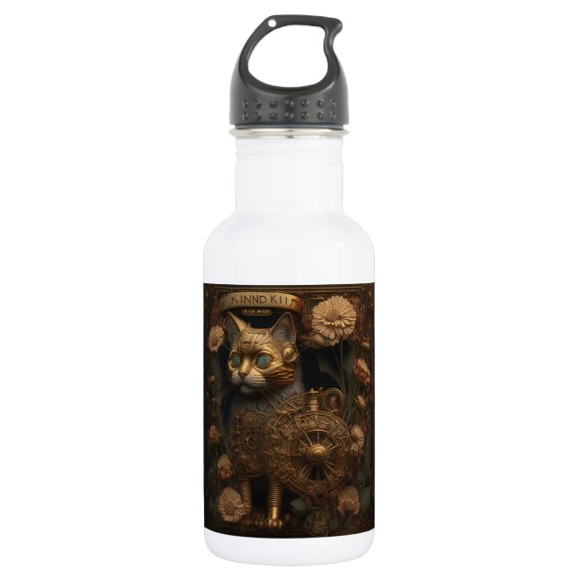 Gothic Steampunk Gold Cat Edelstahlflasche (Vorderseite)