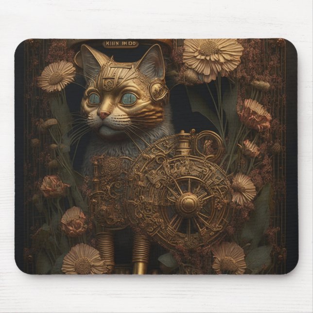 Gothic Steampunk Gold Cat Mousepad (Vorne)