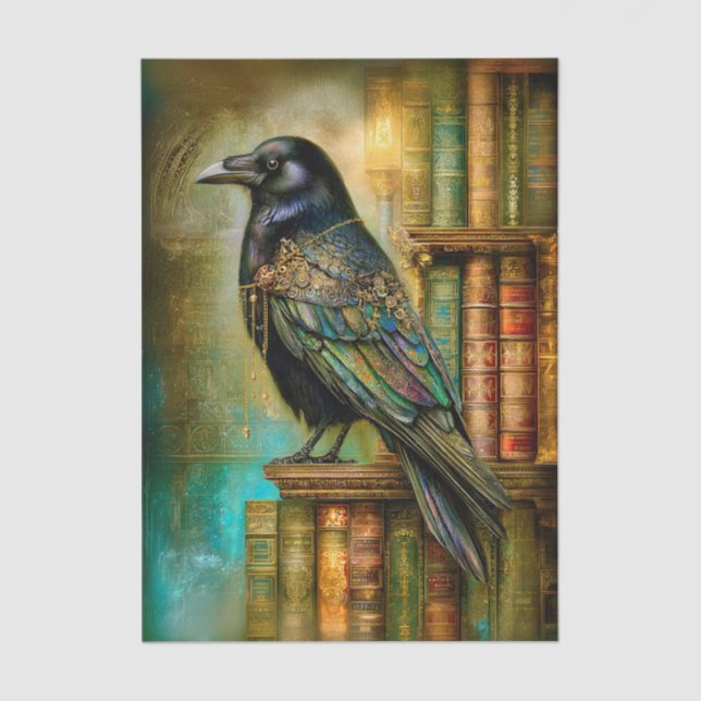 Gothic/Steampunk Raven With Antique Books ET5L Seidenpapier (Vorderseite)