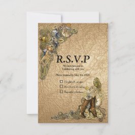 Gothic - Steampunk-UAWG auf Goldleder RSVP Karte