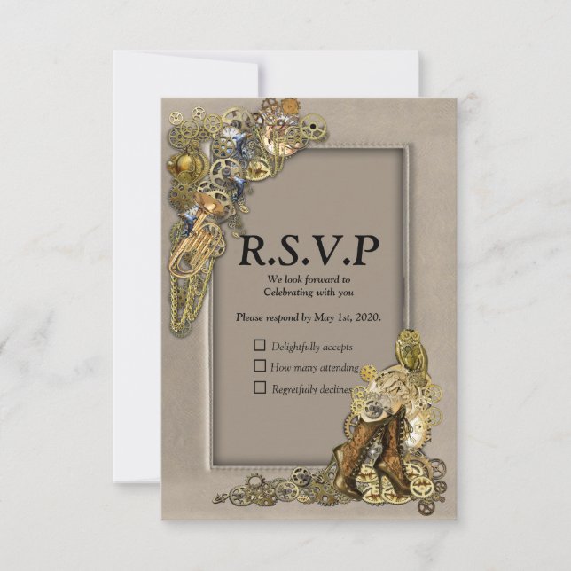 Gothic - Steampunk-UAWG - Rahmen aus leichtem Lede RSVP Karte (Vorderseite)