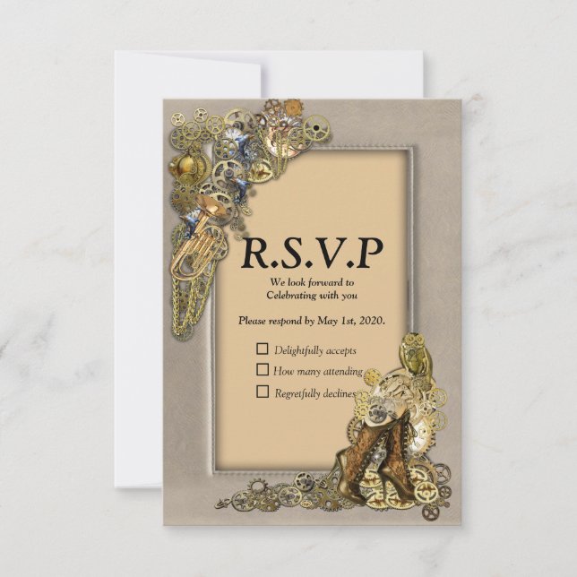 Gothic - Steampunk-UAWG - Rahmen aus leichtem Lede RSVP Karte (Vorderseite)