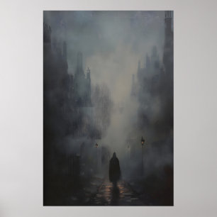 Gothic Street-Art-Malerei im Nebel, Dark Academia Poster