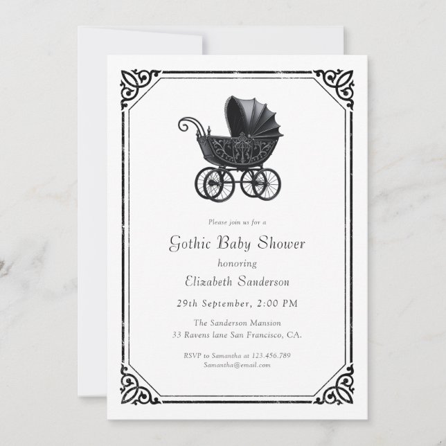  Gothic Stroller Baby Shower Invitation (Devant)
