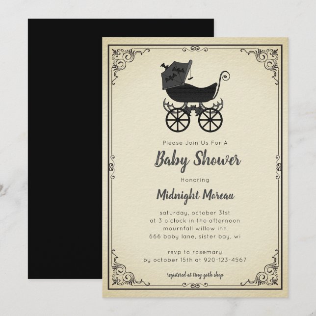 Gothic Stroller Bat Baby Shower Einladung (Vorne/Hinten)