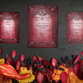 Gothic Style Dark Burgundy Silver Frame Wedding Einladung