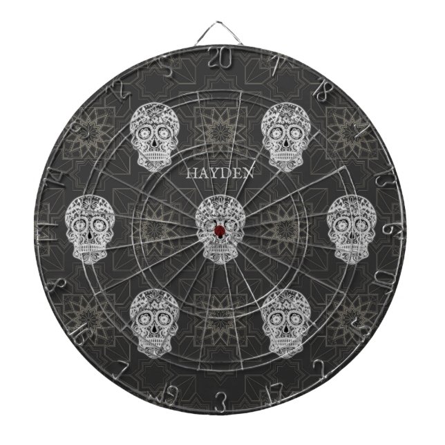 Gothic Sugar Skull and Grey Geometric Pattern Dartscheibe (vorne)