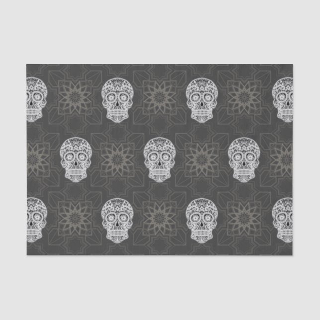 Gothic Sugar Skull and Grey Geometric Pattern Seidenpapier (Vorderseite)
