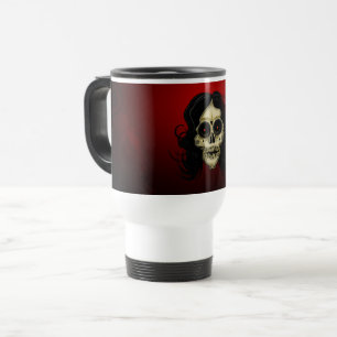 Gothic Sugar Skull Frau rote Rose Tag der Toten  Reisebecher
