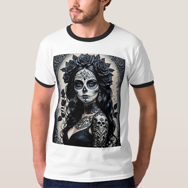 Gothic Sugar Skull Rose Tattoo Shirt (Vorderseite)