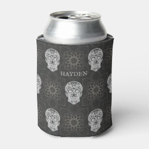 Gothic Sugar Skull und Gray Geometric Personalisie Dosenkühler