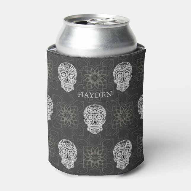 Gothic Sugar Skull und Gray Geometric Personalisie Dosenkühler (Kanne Vorderseite)