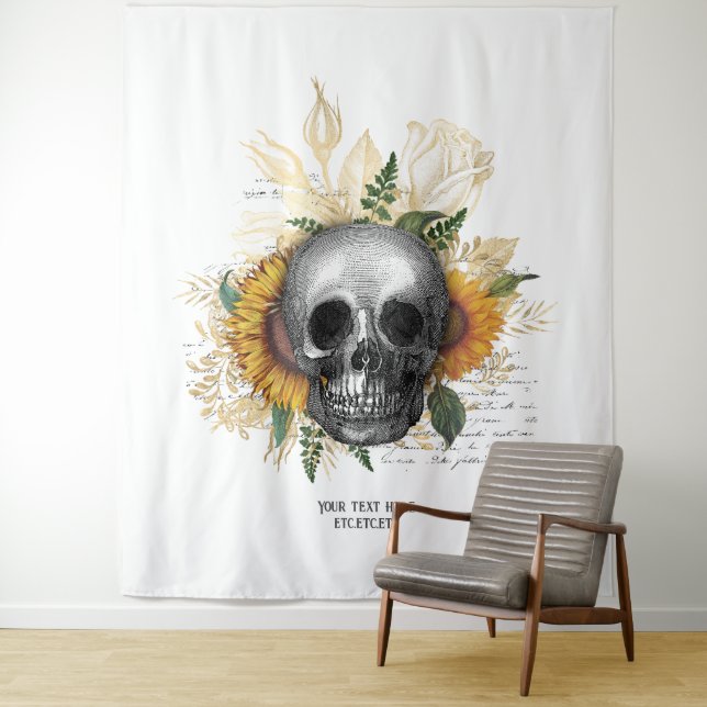 Gothic Sunflower Skeleton Wandteppich (Beispiel)
