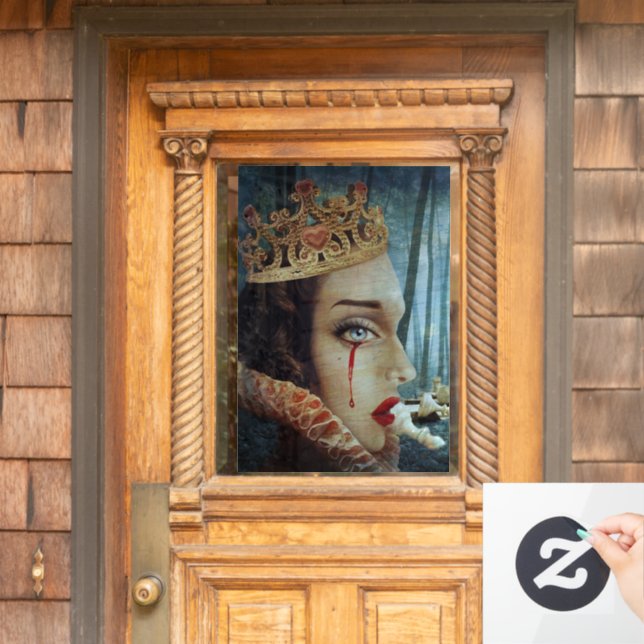 Gothic Surreal Unique Collage Sad Queen of Hearts Fensteraufkleber (Haustür)