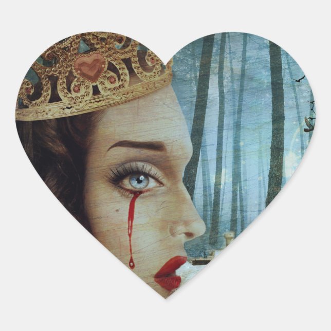 Gothic Surreal Unique Collage Sad Queen of Hearts Herz-Aufkleber (Vorderseite)