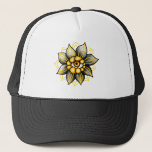 Gothic Surrealist Flower Eye - Dunkles Cottagecore Truckerkappe