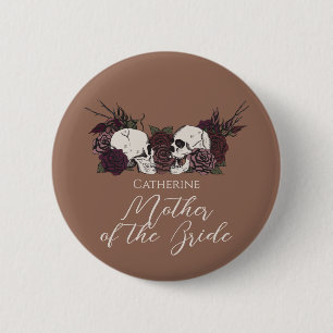 Gothic-Tan-Braun-Totenkopf- und Rosen-Hochzeitsfei Button