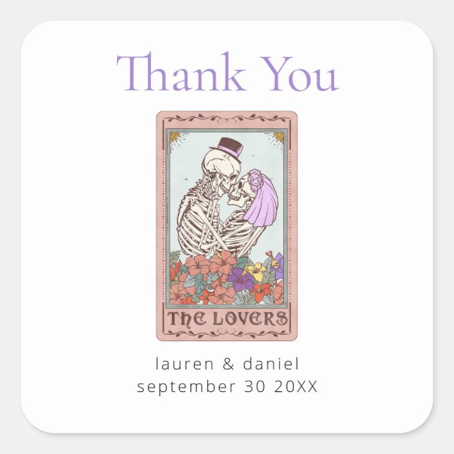 Gothic Tarot Card Lovers Wedding Vielen Dank Quadratischer Aufkleber (Vorderseite)