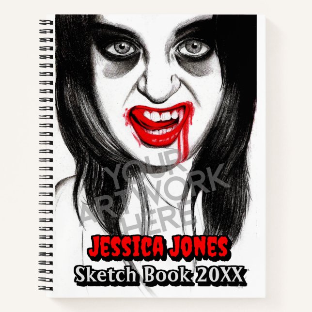 Gothic Teen Girl Your Artwork Name Foto Sketch Notizbuch (Vorderseite)