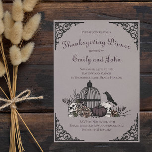 Gothic Thanksgiving-Schädel, Kürbis und Herbstlaub Einladung