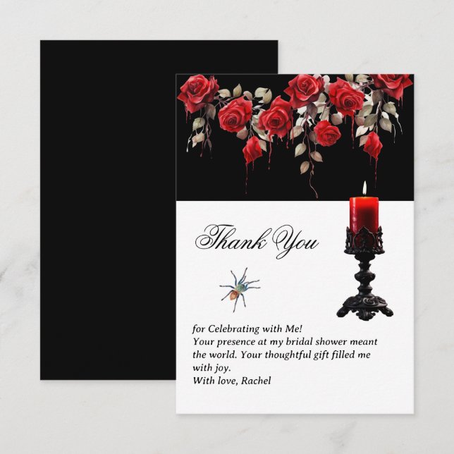 Gothic Theme Rote Rosen & Candle Brautparty Dankeskarte (Vorne/Hinten)