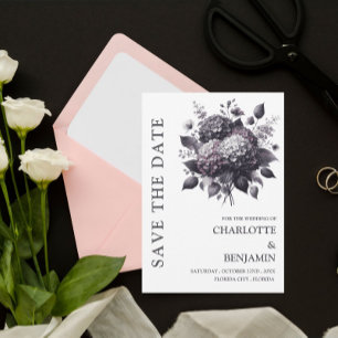 Gothic-Themen-Hortensien-Blumenhochzeit Save The Date