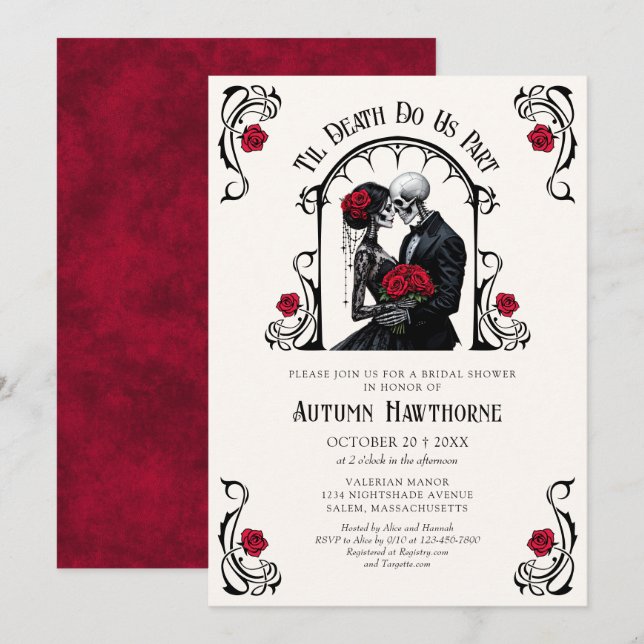 Gothic Til Death Brautparty Einladung (Vorne/Hinten)