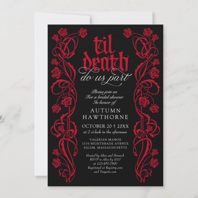 Gothic Til Death Brautparty Einladung (Vorderseite)