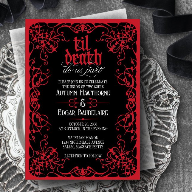 Gothic Til Death Red Black Wedding Einladung (Von Creator hochgeladen)