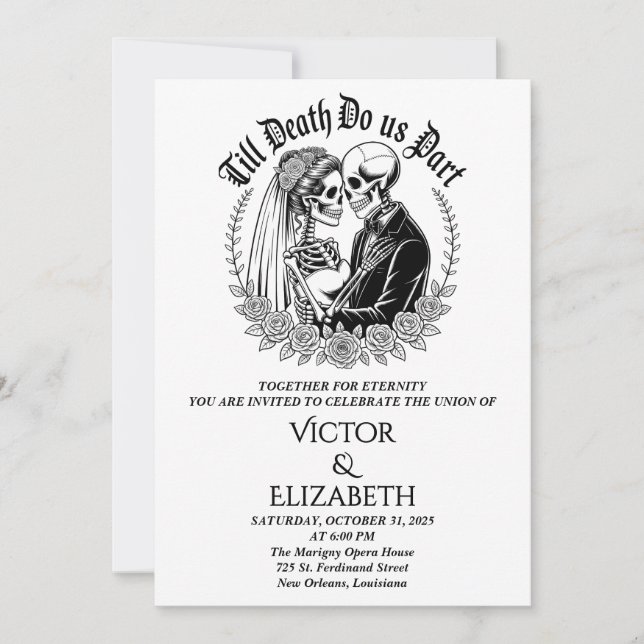 Gothic Till Death Do us Part Skeletts Hochzeit Einladung (Vorderseite)